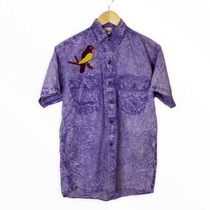 Giorgio Ho Purple Crinkle Dye Parrot Button Up S